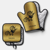 Gouden Glitter Mr. & Mrs. Hearts Monogram bruiloft Ovenwant & Pannenlap Set (Voorkant / Achterkant)