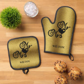 Gouden Glitter Mr. & Mrs. Hearts Monogram bruiloft Ovenwant & Pannenlap Set (Top down)