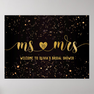 Gouden Glitter Ms tot Mrs Bruiloft Feest Welkom Poster