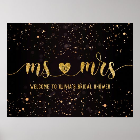 Gouden Glitter Ms tot Mrs Bruiloft Feest Welkom Poster (Voorkant)