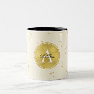 Gouden Glitter Muzieknoten Abstract Monogram Tweekleurige Koffiemok