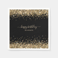Gouden Glitter Naam Black Happy Birthday