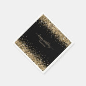 Gouden Glitter Naam Black Happy Birthday Servet (Hoek)