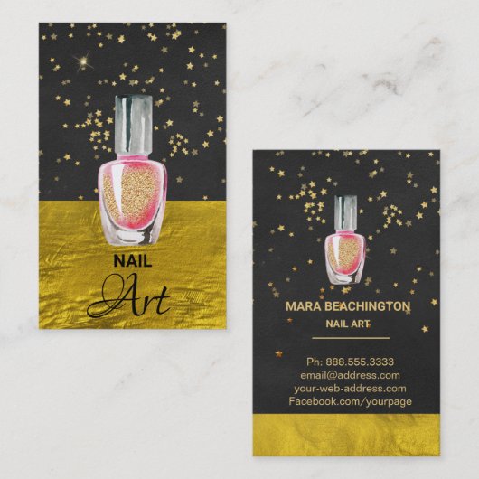 *~* Gouden Glitter Nail Art Polish Gold Folie Visitekaartje (Voorkant / Achterkant)