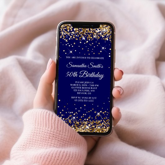 Gouden Glitter Navy 50e Verjaardag Kaart