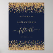 Gouden Glitter Navy Blauw Script Welkom 50e Partij Poster (Voorkant)