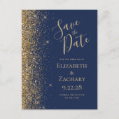 Gouden Glitter Navy Blauwe QR Code Save the Date Aankondigingskaart (Voorkant)