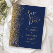 Gouden Glitter Navy Blauwe QR Code Save the Date Aankondigingskaart