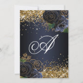 Gouden Glitter Navy Blue Floral Glam Sweet Sixteen Kaart (Achterkant)