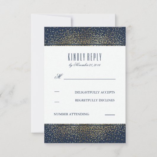 Gouden Glitter  Navy Bruiloft RSVP Kaarten Kaartje (Voorkant)