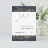 Gouden Glitter  Navy Bruiloft RSVP Kaarten Kaartje (Staand voorkant)