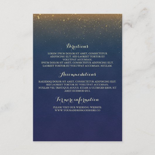 Gouden Glitter  Navy Wedding Insert Informatiekaartje (Voorkant)