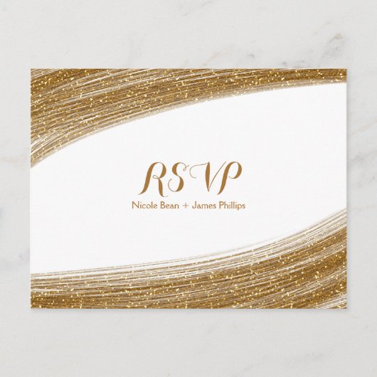 Gouden Glitter Nep Glitter Bruiloft RSVP Postkaart Uitnodiging Briefkaart (Voorkant)
