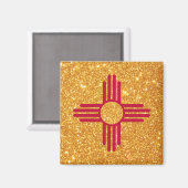 Gouden Glitter New Mexico Vlag Magneet (Voorkant / Achterkant)