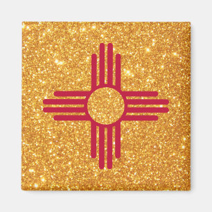 Gouden Glitter New Mexico Vlag Magneet