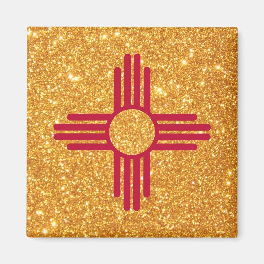 Gouden Glitter New Mexico Vlag Magneet (Voorkant)