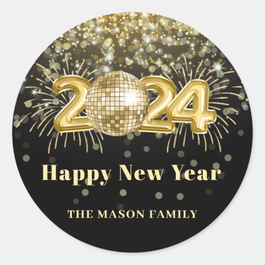 Gouden Glitter New Years Eve Party Disco Ball Ronde Sticker (Voorkant)