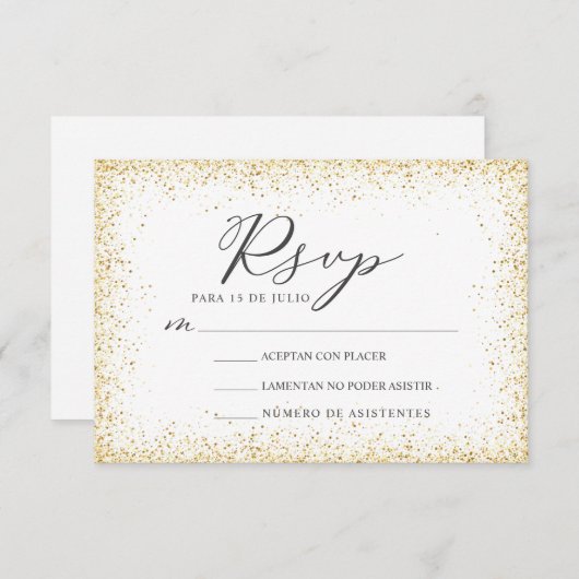 Gouden Glitter Nuestra Boda Spaanse Bruiloft RSVP Kaart (Voorkant / Achterkant)