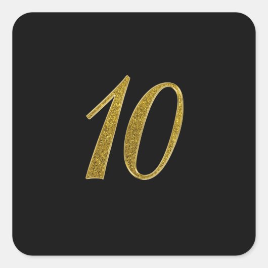Gouden Glitter Nummer 10 Vierkante Sticker (Voorkant)