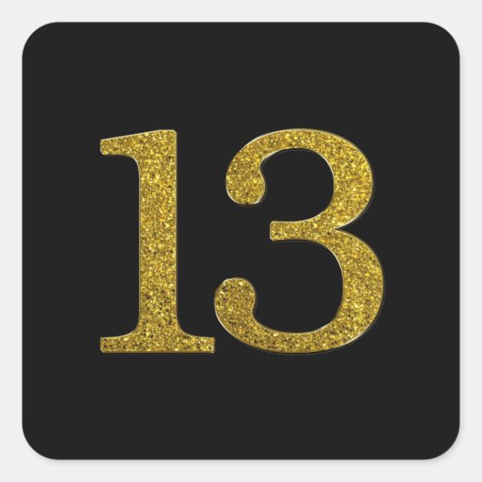 Gouden Glitter nummer 13 Brede lettertype Vierkante Sticker (Voorkant)