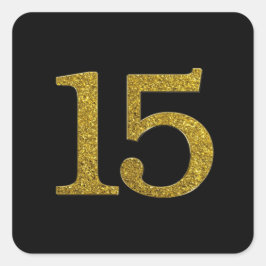 Gouden Glitter nummer 15 Brede lettertype Vierkante Sticker