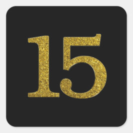 Gouden Glitter nummer 15 Brede lettertype Vierkante Sticker