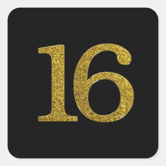 Gouden Glitter nummer 16 brede lettertype Vierkante Sticker (Voorkant)
