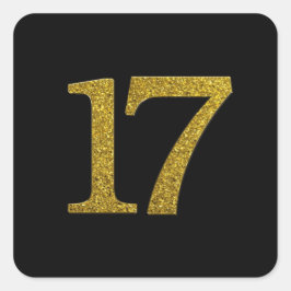 Gouden Glitter nummer 17 Brede lettertype Vierkante Sticker