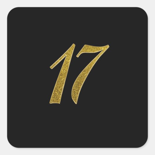 Gouden Glitter Nummer 17 Vierkante Sticker (Voorkant)