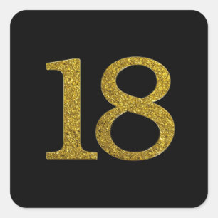 Gouden Glitter nummer 18 Brede lettertype Vierkante Sticker