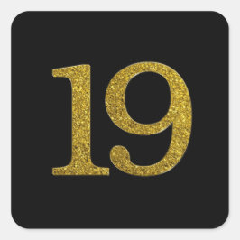 Gouden Glitter nummer 19 Brede lettertype Vierkante Sticker