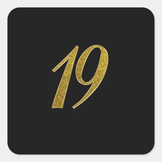 Gouden Glitter Nummer 19 Vierkante Sticker (Voorkant)