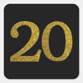 Gouden Glitter Nummer 20 Brede Lettertype Vierkante Sticker