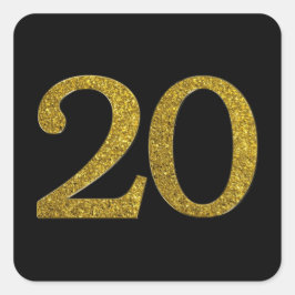 Gouden Glitter Nummer 20 Brede Lettertype Vierkante Sticker