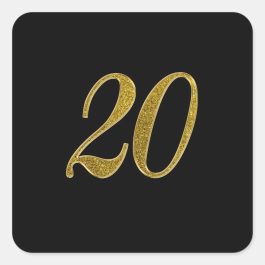 Gouden Glitter Nummer 20 Vierkante Sticker (Voorkant)