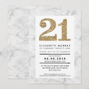 Gouden Glitter Nummer 21 21e Uitnodigen Eenvoudig Kaart