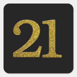 Gouden Glitter nummer 21 Brede lettertype Vierkante Sticker