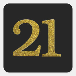 Gouden Glitter nummer 21 Brede lettertype Vierkante Sticker