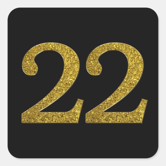 Gouden Glitter Nummer 22 Brede Lettertype Vierkante Sticker (Voorkant)