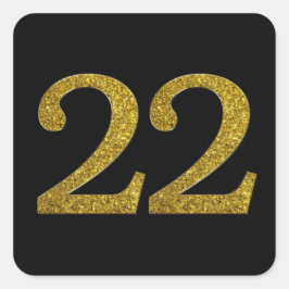 Gouden Glitter Nummer 22 Brede Lettertype Vierkante Sticker