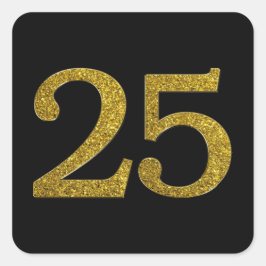 Gouden Glitter nummer 25 Brede lettertype Vierkante Sticker