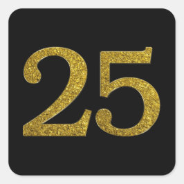 Gouden Glitter nummer 25 Brede lettertype Vierkante Sticker
