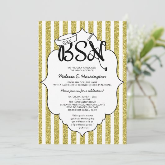Gouden Glitter Nurse BSN pinning ceremonie Kaart (Staand voorkant)