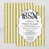 Gouden Glitter Nurse BSN pinning ceremonie Kaart (Voorkant / Achterkant)