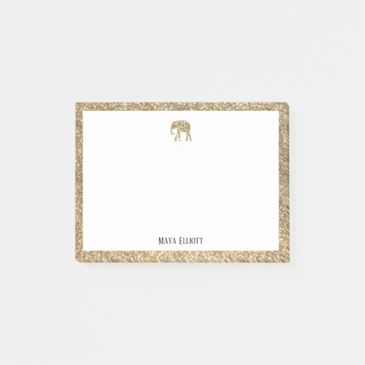 Gouden Glitter Olifant & Rand met Wit Post-it® Notes (Voorkant)