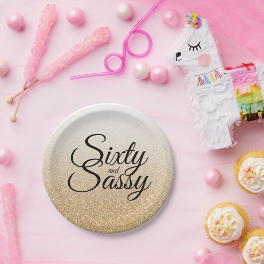 Gouden Glitter Ombre 60 en Sassy 60e Verjaardag Papieren Bordje (Feest)