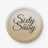 Gouden Glitter Ombre 60 en Sassy 60e Verjaardag Papieren Bordje (Voorkant)