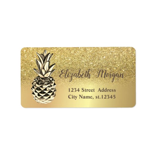 Gouden Glitter Ombre Metallic Ananas  Etiket (Voorkant)