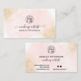 Gouden glitter ombre roze penseelstreek logo make- visitekaartje