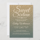 Gouden Glitter Ombre Smaragd Sweet 16 Verjaardag Kaart (Voorkant)